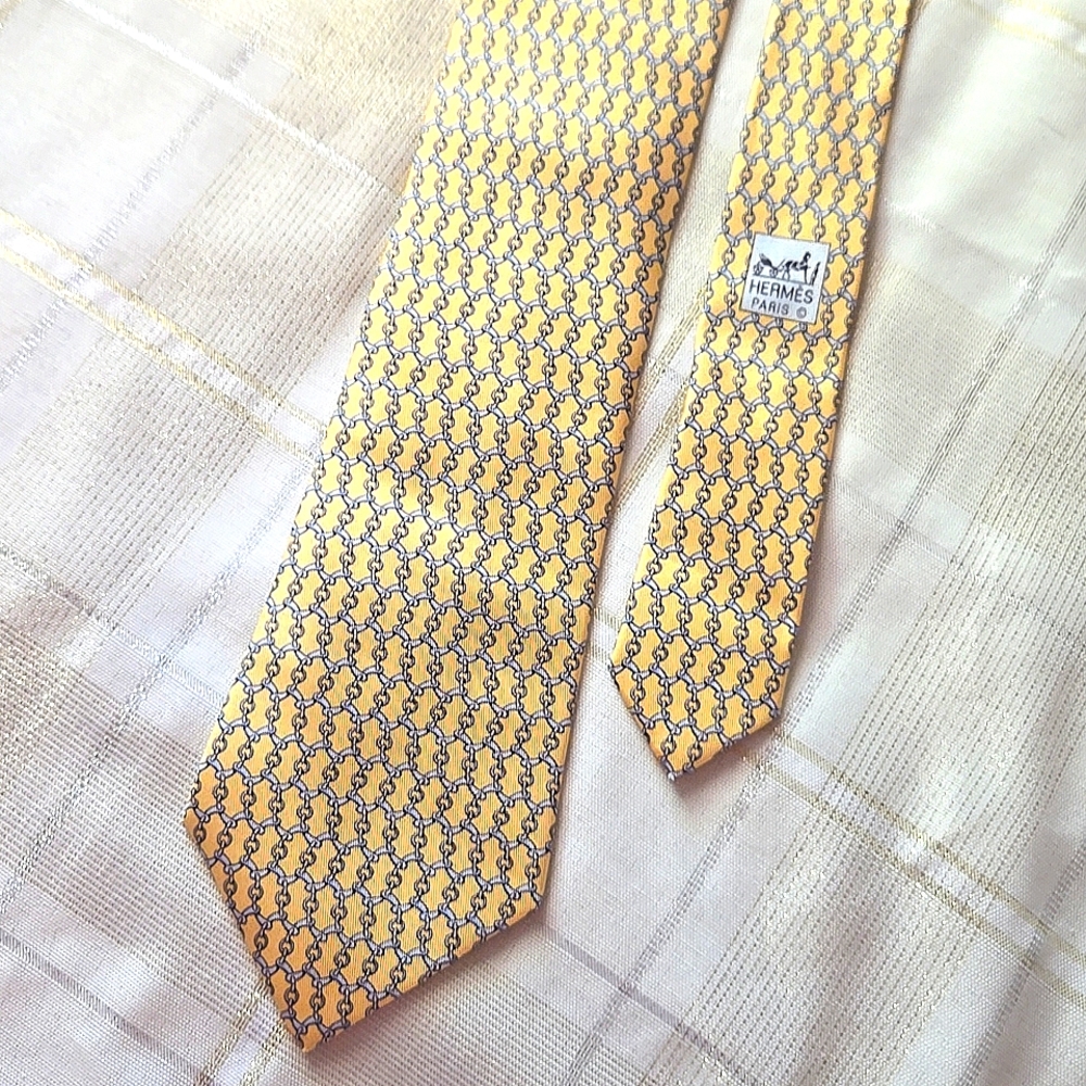 Hermes Yellow Chain Link Silk Tie